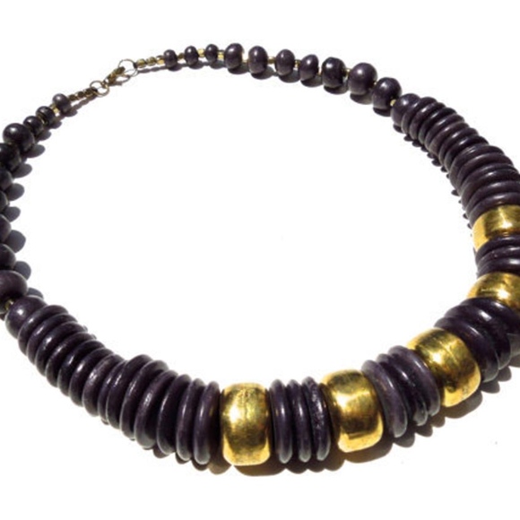 VTG 80's Chunky Natural Bone and Brass Necklace - Picture 5 of 5